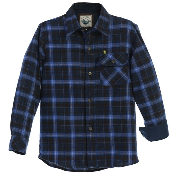 Gioberti Boy's Single Pocket Flannel Shirt with Corduroy Contrast