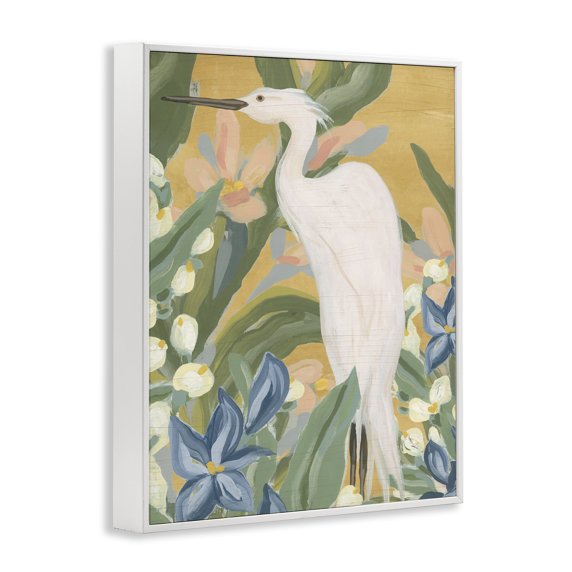 Stupell Industries Tropical Egret Painting Animals & Insects Painting White Framed Art Print Wall Art, 16 x 20