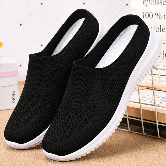 Women’s Breathable Knit Slip-On Walking Shoes, Breathable Lightweight Non Slip, Non Slip Work Sneakers Workout Outdoor Casual Shoes