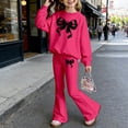 thumbnail image 2 of Shadoumai Girls Clothes 2 Piece Long Sleeve Lace Bow Print Tops Flared Pants Set Little Girl Outfits Size 7-14, 2 of 5