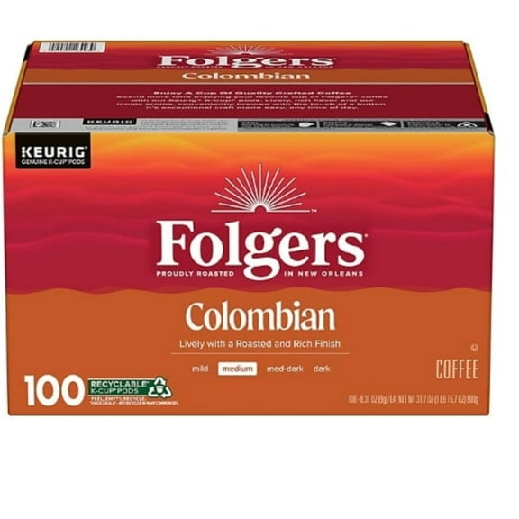 Folgers 100% Colombian Medium Dark Roast Coffee (100 K-Cups)