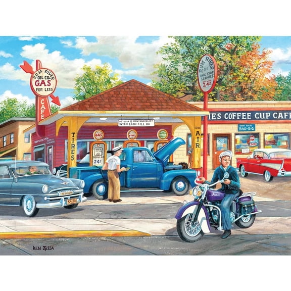 Bits and Pieces Jigsaw Puzzle Remembering Full Service 300 Piece Nostalgic Ken Zylla Artwork 18" x 24"