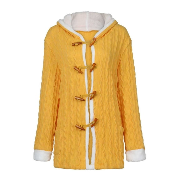 SBYOJLPB Cardigan Sweaters for Women Women Casual Knit Button Long Sleeve Thick Warm Hooded Cardigan Coat