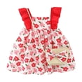 thumbnail image 1 of MIASHUI Robe d'Été Sans Manches à Volants à Fleurs pour Tout-Petites Filles, Robes de Princesse avec Sac, Ensemble 2 Pcs, Rouge Melon D\'eau, 12-18 Mois, 1 of 2