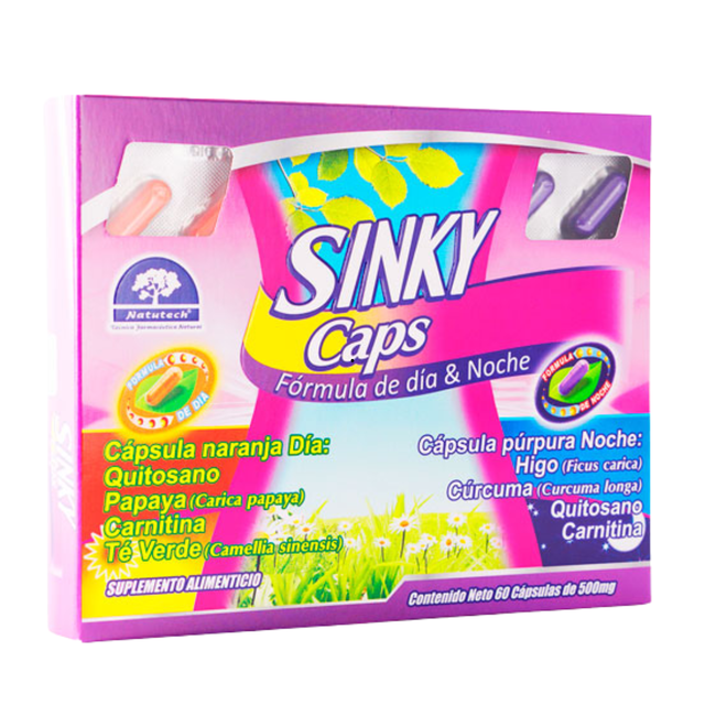Sinky Caps Fórmula de Día & Noche Caja con 60 Cápsulas de 500 Mg Suplemento Alimenticio