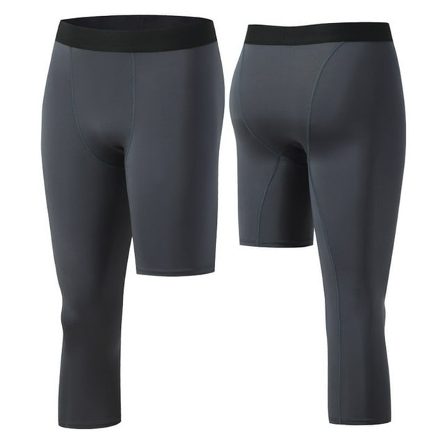 Leodye Pantalon Capri de Compression à une Jambe pour Homme, Couleur Unie, Basketball, Athlétique, Course, Gris 10(L)