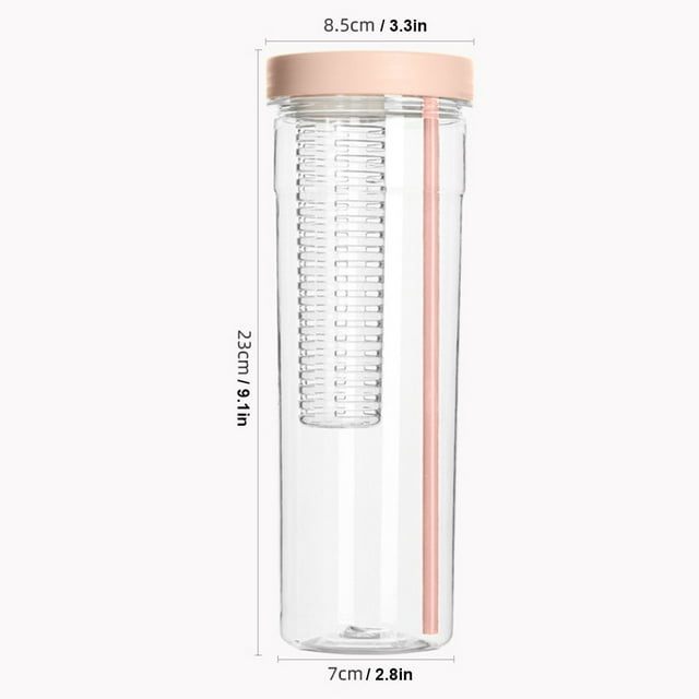 Botella de agua con infusor de frutas con pajita, botella de agua deportiva transparente portátil de gran capacidad para Fitness, gimnasio, actividades al aire libre