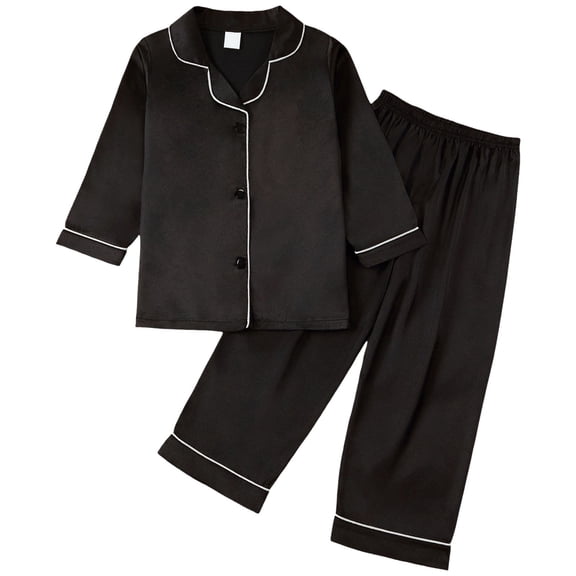 Zanarzt Silk Christmas Pajamas Satin Pajamas for Girls Long Sleeve Silky Button Down PJ Set Sleepwear Loungewear Sets Black,2-3 Years