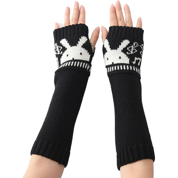 Knitted Arm Warmer Cute Bunny Fingerless Gloves, Kawaii Wrist Warmers, Warm Sleeves for Women Girls Ladies