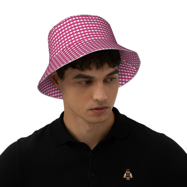Balery Pink Gingham Sun Hats for Men Women Bucket Hat UPF 50+