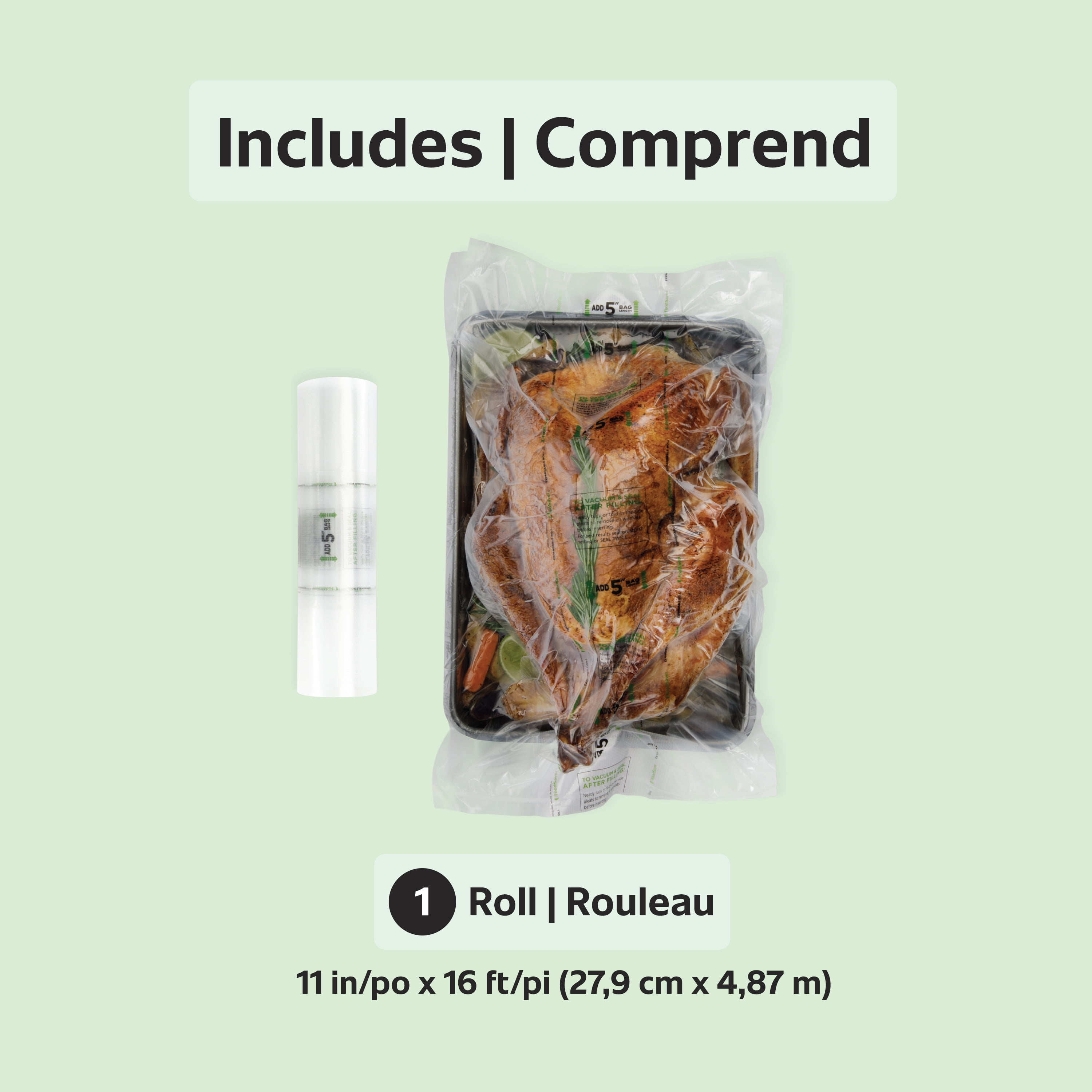 FoodSaver 11" x 16' Expandable Vacuum Sealer Roll (27.9 cm x 4.87 m), 1 Pack, 1 Pack