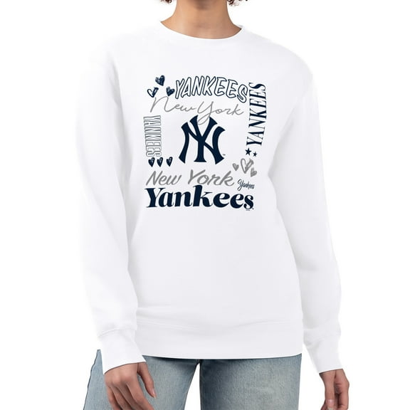 Women's G-III 4Her by Carl Banks White New York Yankees Collage Team Graphic Fleece Pullover Hoodie