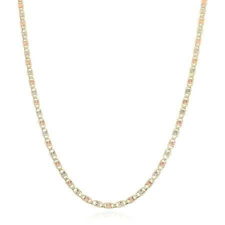 Solid 14K Tri-Color Gold 3.5mm Diamond-Cut Valentino Chain Necklace 16"-24"