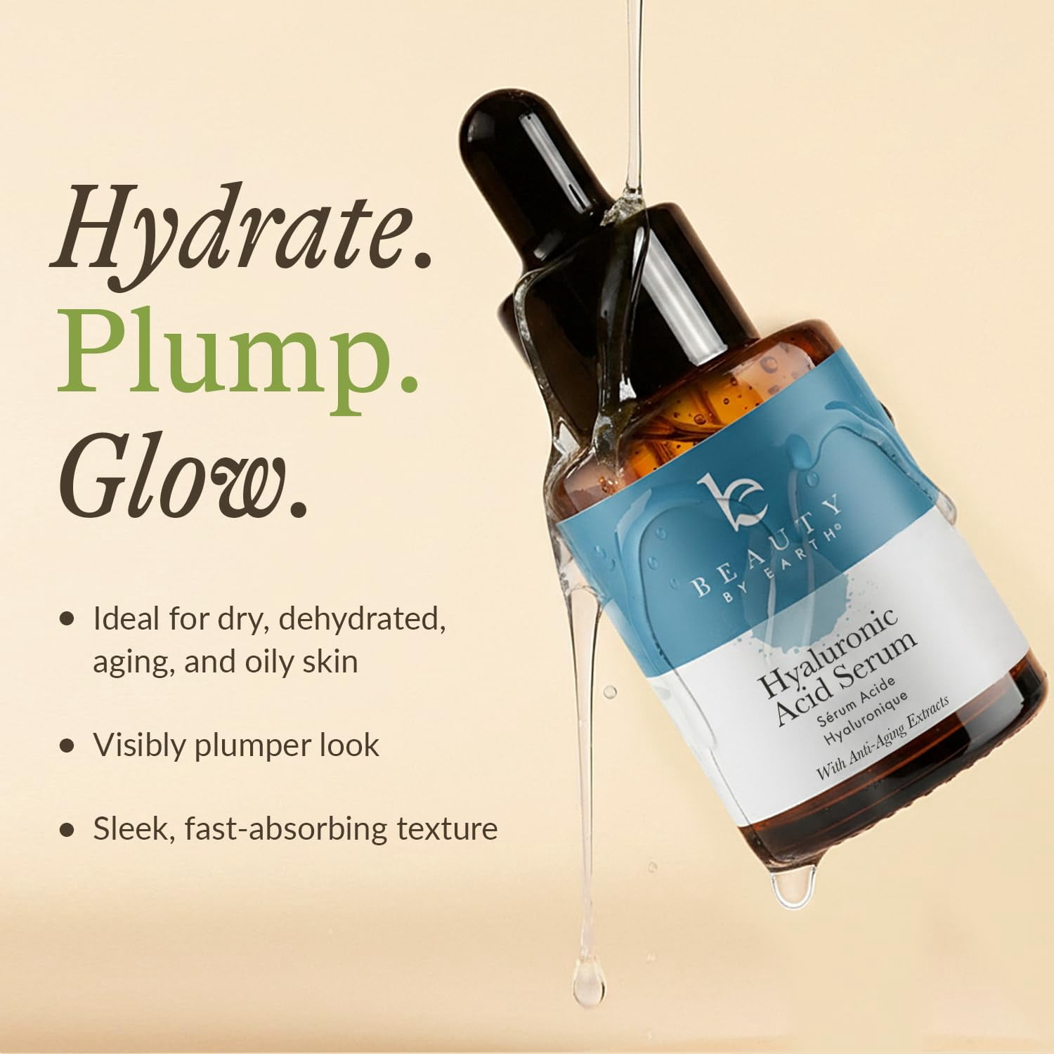 Beauty by Earth Hyaluronic Acid Serum, Hydrates, Plumps, Firm, And Smooths Your Skin