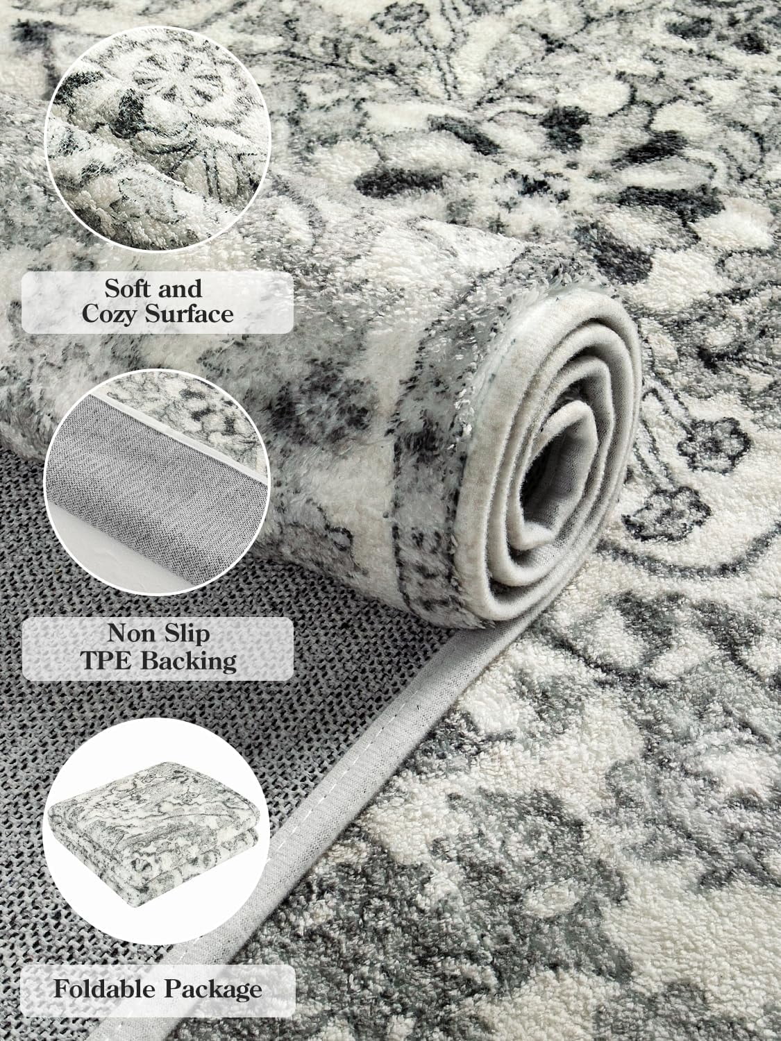 Wonnitar 2'x3' Bohemian Floral Medallion Area Rug,Oriental Distressed Small Bath Rug Country Vintage Doormat Faux Wool Non-Slip Washable Low-Pile Carpet for Bathroom Kitchen Laundry Room Decor