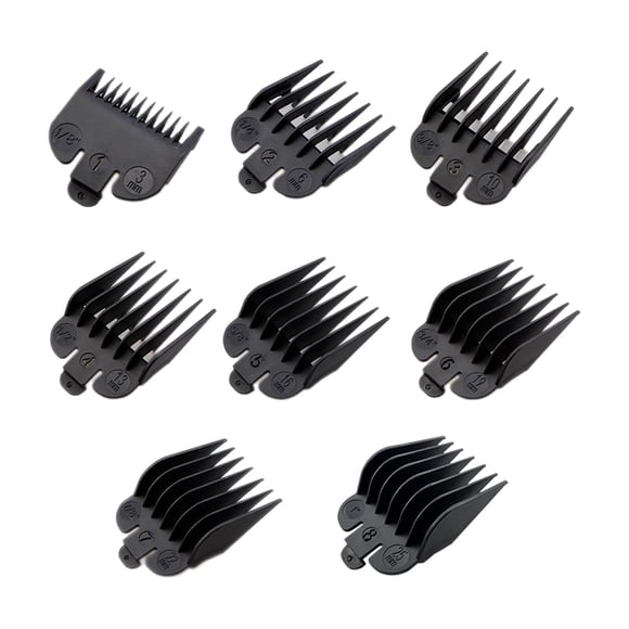 Riforla Black 8 Piece Barbering Kit with Stand Hair Clippers Positioning Combs & Limiting Combs for Salon & Barber Use Barrettes Black