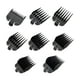 thumbnail image 1 of Kit de peluquería de 8 piezas en negro con soporte, peines de posicionamiento y peines limitadores para uso en peluquerías y barberías, 1 of 8