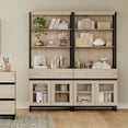 thumbnail image 2 of WAMPAT 2 PCS Modern 72" Tall Bookcase with 2 Drawers and Open Book Shelf, Library Book Shelf with Storage Cabinet and Glass Doors, Wood Freestanding Bookshelves for Home Office, Living Room, Beige, 2 of 11