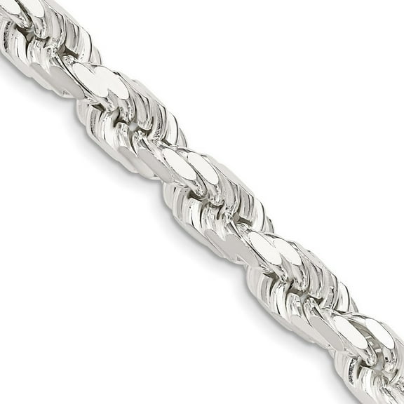 925 Sterling Silver Solid Polished Lobster Claw Closure 6.75mm Sparkle Cut Rope Chain Necklace 22 Inch - Chain Necklace