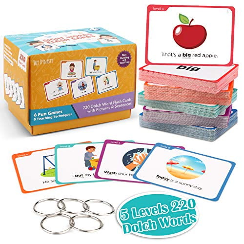 Joy Dynasty Sight Words Flash Cards Kindergarten with Pictures & Sentences - 220 Dolch Sight Word Reading Flash Card Bundle Kit(Preschool, ...