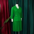 thumbnail image 3 of AURA Plus Size Notched Lapel A Line Midi Dress High Waist Pleated 3 4 Sleeve Elegant Autumn Work Dress, 3 of 9