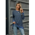 thumbnail image 2 of New Women's Striped Contrast Color Round Neck Long Sleeve Loose T-Shirt Top, 2 of 3