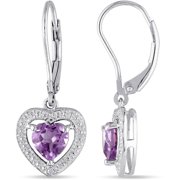 1-1/10 Carat T.G.W. Amethyst and Diamond-Accent Sterling Silver Leverback Heart Earrings