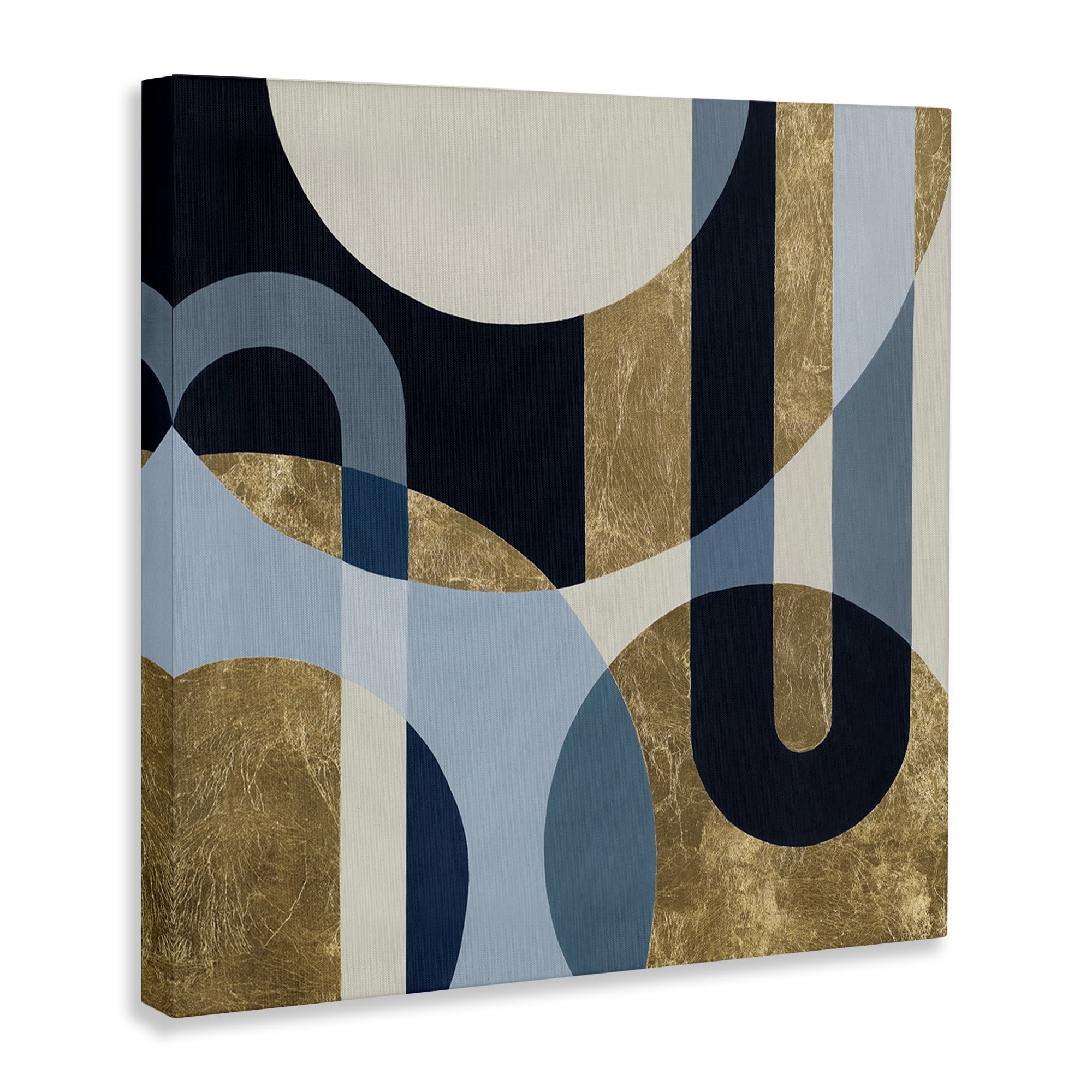 Stupell Industries Gold & Blue Circular Shapes Abstract Painting Gallery Wrapped Canvas Art Print Wall Art, 24 x 24