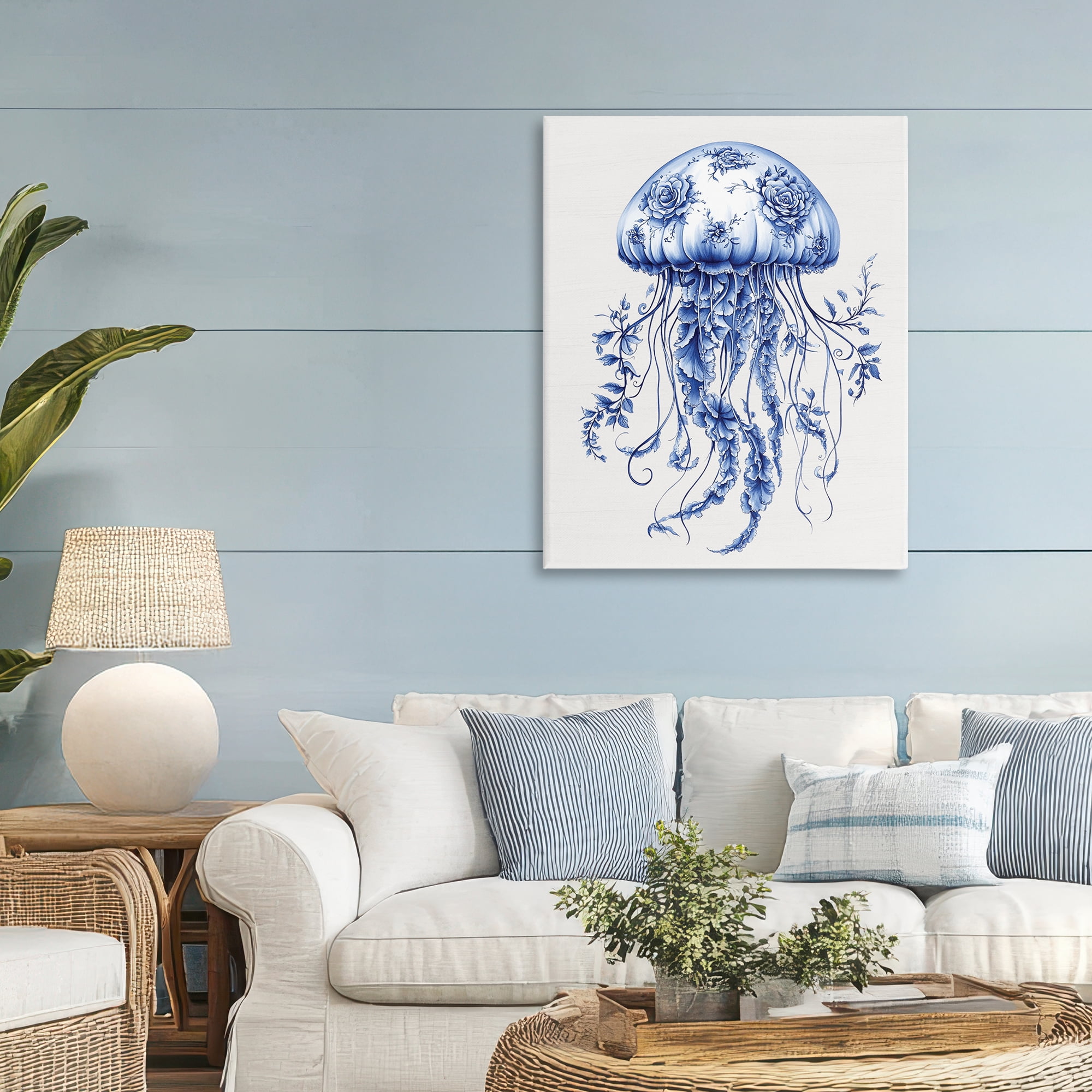 Funky Toile Jellyfish Canvas Wall Art, design by Lettered and Lined