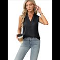 thumbnail image 2 of Camiseta Sin Mangas de Verano para Mujer, de Satén de Seda, con Cuello en V, Informal, de Negocios, Color Negro, Talla XL, 2 of 7