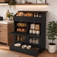 thumbnail image 4 of JOIVI Large Potato Storage Bin, 31'' Bread Storage Wood Bin with Removable Drawer & Mesh Doors, Onion Organizer & Vegetable Organization Cabinet for Kitchen, Black, 4 of 10