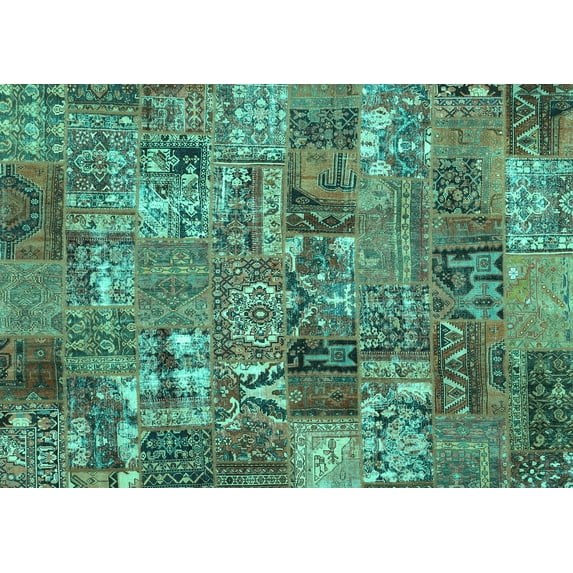 Ahgly Company Indoor Rectangle Abstract Turquoise Blue Contemporary Area Rugs, 2' x 5'