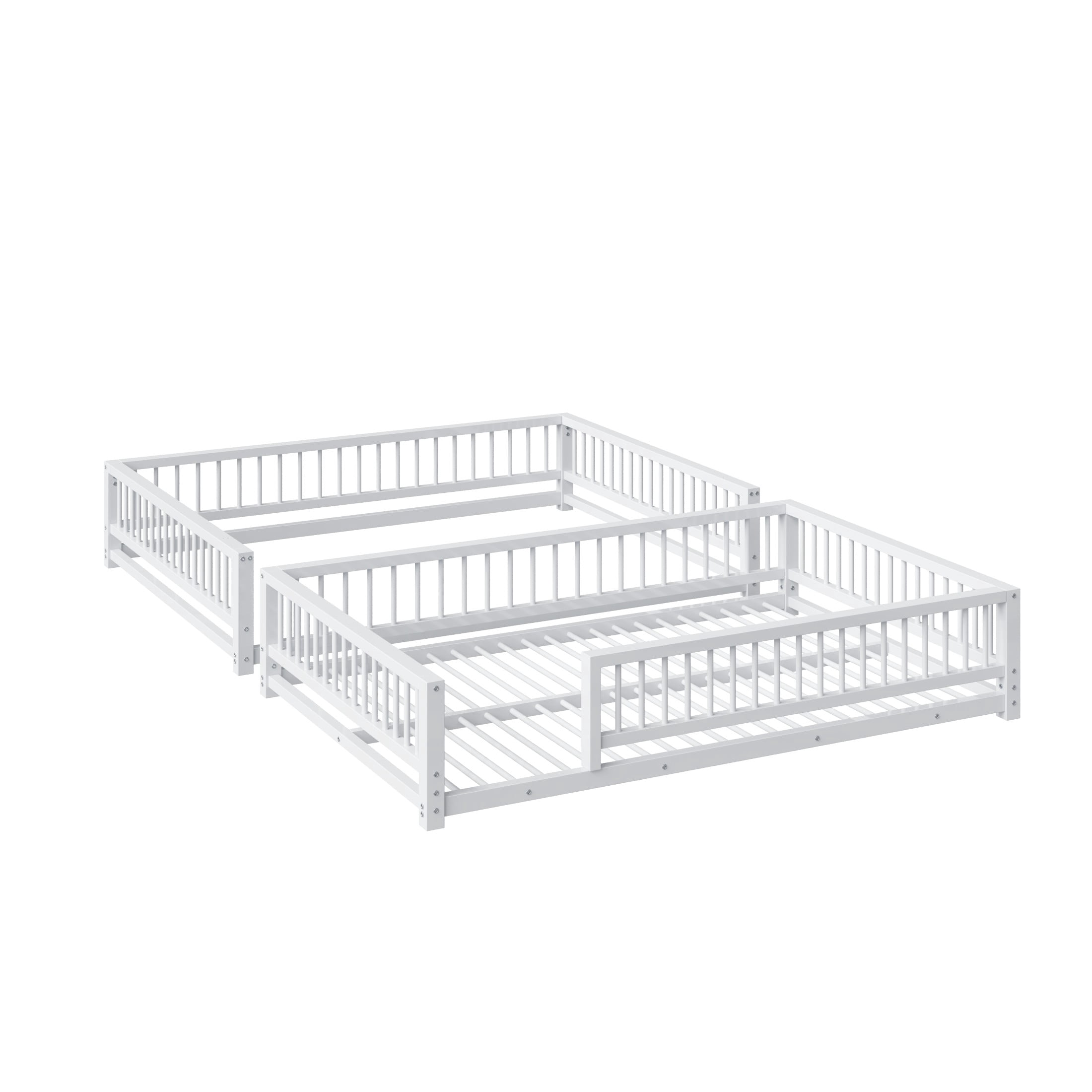 Noble House Full XL over Queen Bunk Bed, Heavy Duty Metal Frame with Integrated Ladder and Safety Guardrails, White