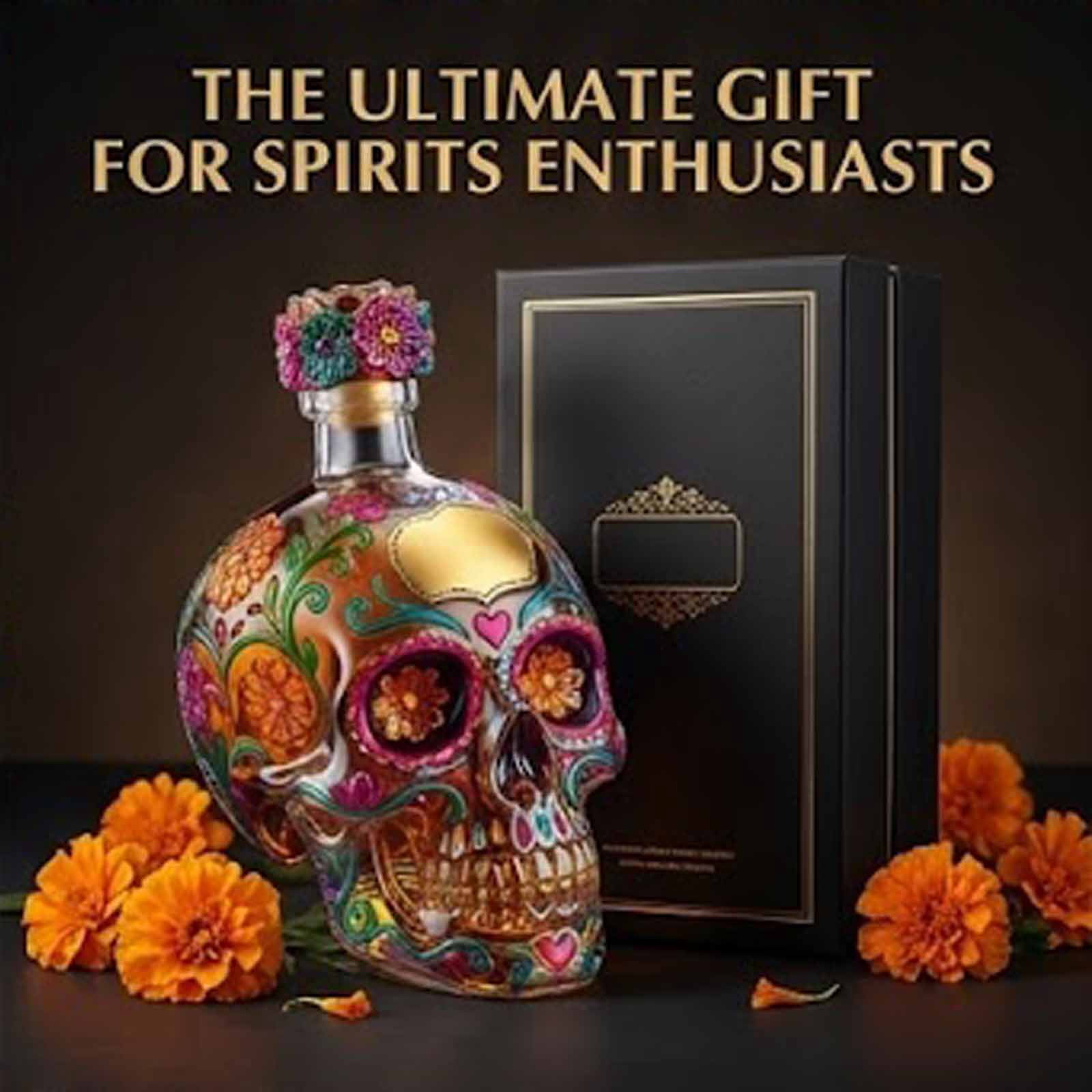 Day Of The Dead Tequila Bottle, Painted Glass Skull Decanter – Gothic Skull Tequila Decanter For Bar, Halloween, Dia De Los Muertos, Perfect For Collectors & Tequila Lovers