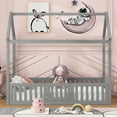 thumbnail image 3 of Harper & Bright Designs House Floor Bed with Fence & Roof, Twin Size Wood Playhouse Bed Frame wih Rails & Door for Boys Girls, Gray, 3 of 11