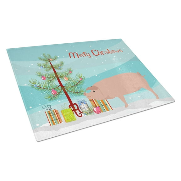 Caroline's Treasures Landrace Pig Christmas Glass Cutting Board Large