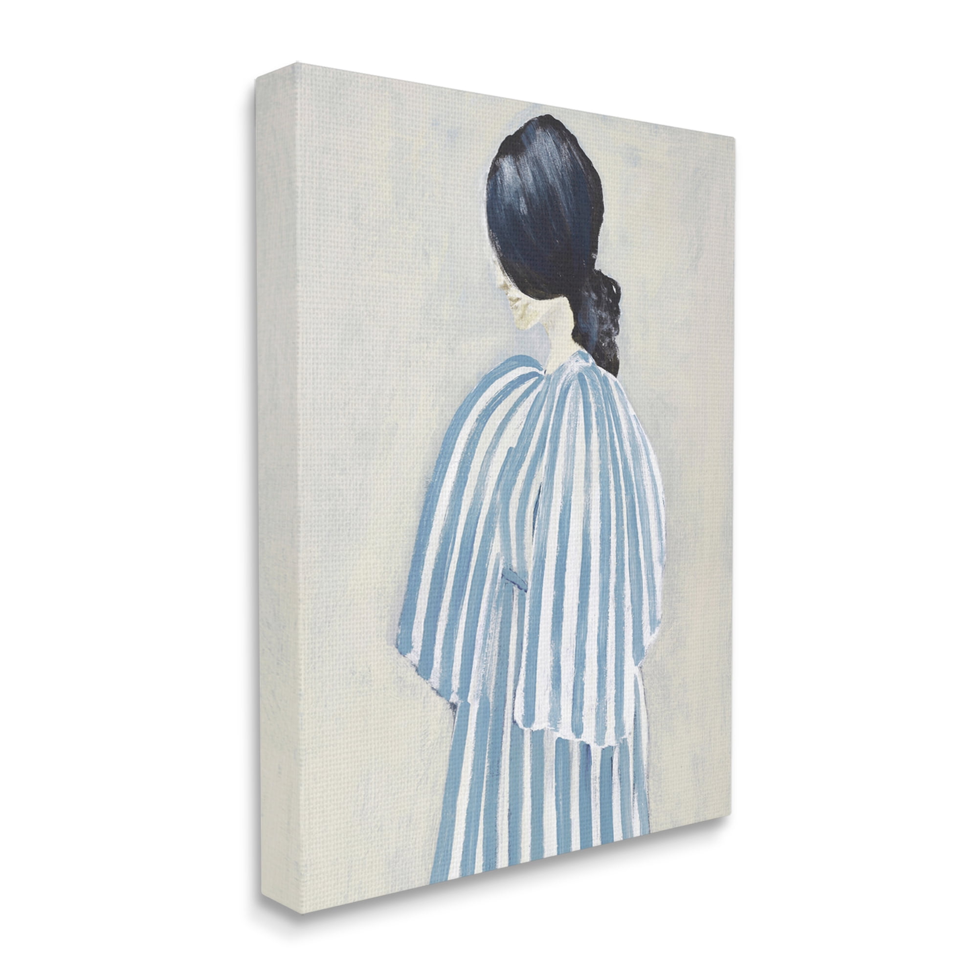Stupell Industries Girl in Blue Striped Dress Beauty & Fashion Painting Gallery Wrapped Canvas Print Wall Art, 30 x 40