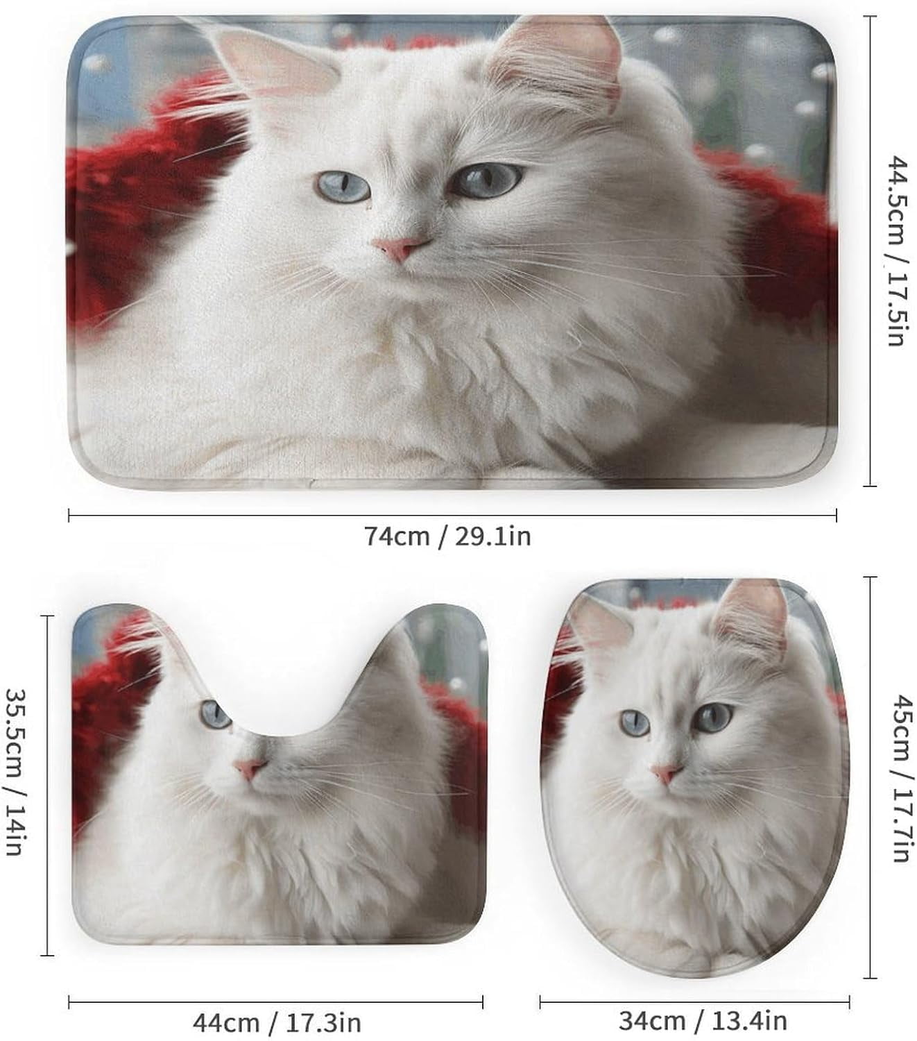Bathroom Set,Cute White Cat Print Bathroom Rug Set,Bath Rug Set 4 Piece,Modern Shower Curtain Set with Shower Curtainand 12 Hooks, Style