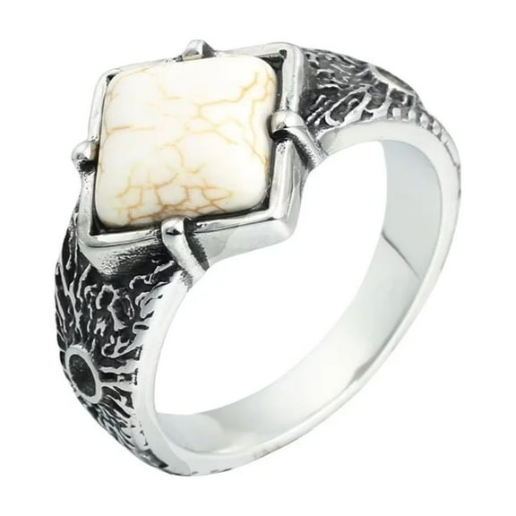 PAMTIER Unisex Stainless Steel Vintage Hip Hop Dragon Claw Synthetic Turquoise Gemstone Special Pattern Carved Bike Ring White Size 10