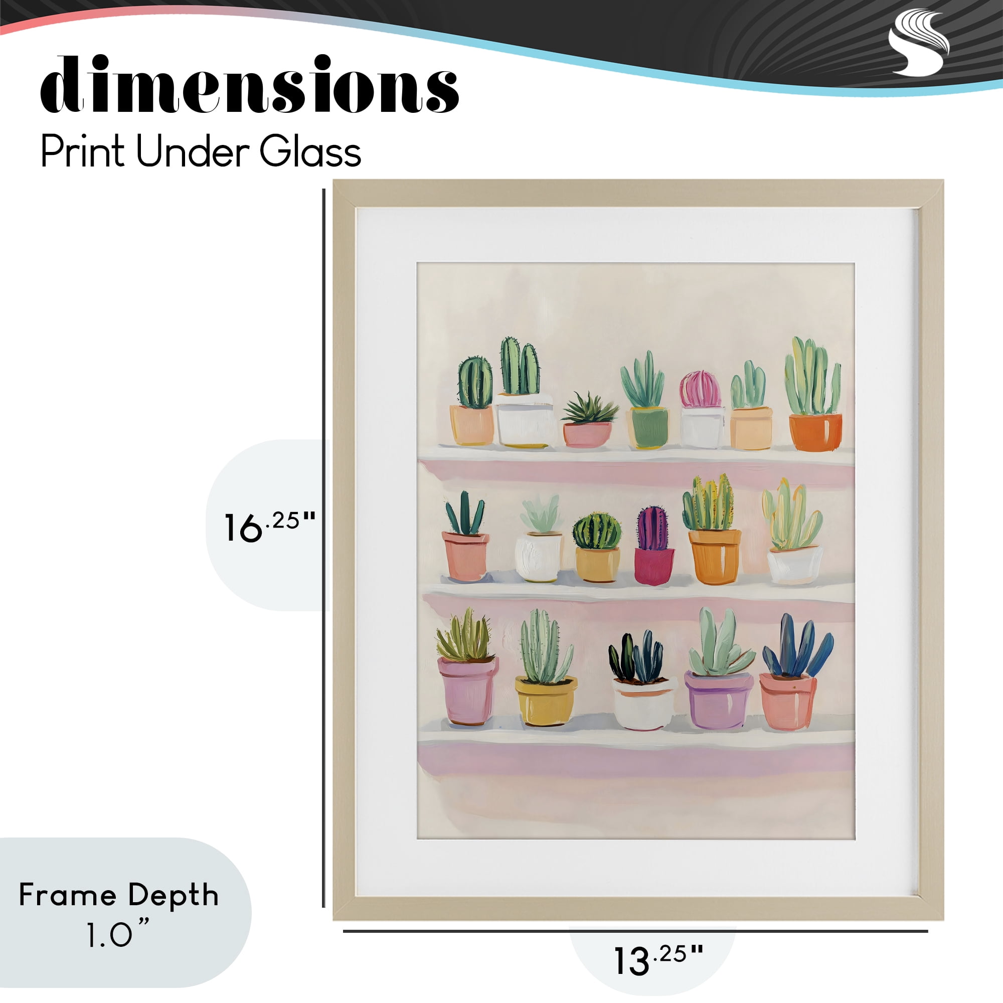 Stupell Industries Cactus Shelf Arrangement Birch Framed Print Under Glass, design by The Prints Vibe