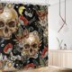 thumbnail image 2 of Cortina de ducha con calavera de azúcar, diseño floral de hongos, 72 x 72 l, juego de decoración de baño gótico de Halloween, esqueleto gótico, espeluznante, para hombre, tela de a, 2 of 5