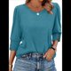 thumbnail image 2 of Blusas Elegantes e Informales con Mangas 3/4 y Botones para Mujer, Ideales para Vacaciones de Verano en la Playa. Azul y Verde XXL, 2 of 6