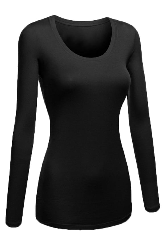 Womens Junior and Plus Size Basic Scoop Neck Tshirt Long Sleeve Tee
