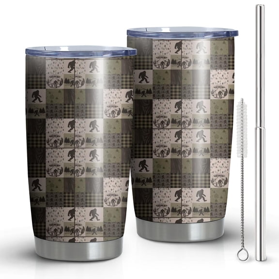 20oz Tumblers Multicolor Bigfoot and Camping Pattern Stainless Steel Vacuum Insulated Double Wall Travel Tumbler Cups Mug with Lid and Straw,Cleaning Brush for Cold & Hot Drinks