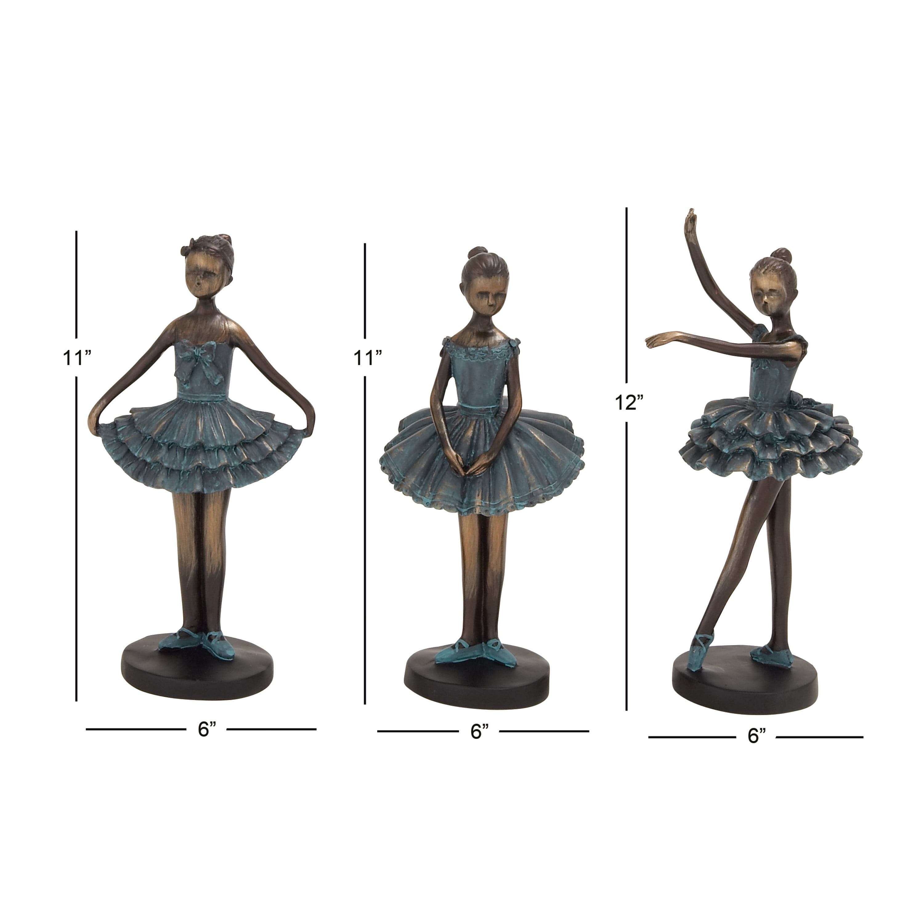6"W, 12"H Teal Polystone Dancer Sculpture, by DecMode (3 Count)