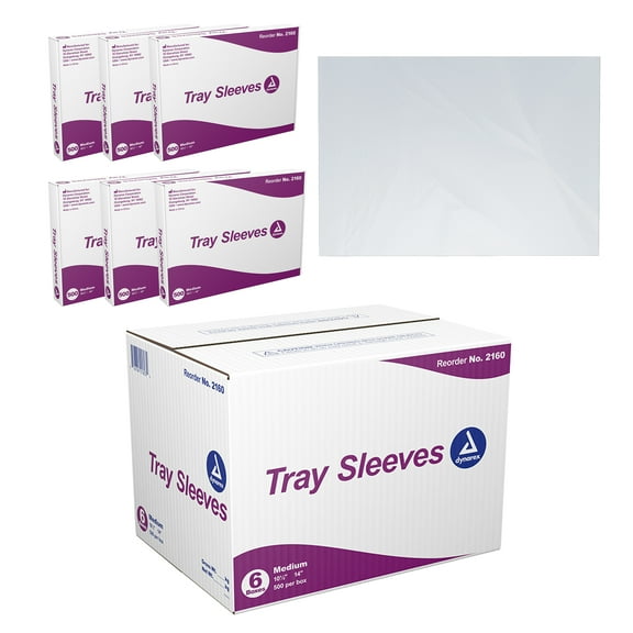 Dynarex Tray Sleeves, Tattoo and Dental Tray Sleeves, Clear Plastic, Barrier Between the Tray and Instruments, Medium, 10 ½” x 14”, 1 Case of 3000 Tray Sleeves (6 Boxes of 500)