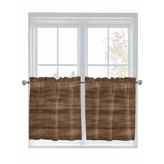 Brown Wood Grain 2 Panel Kitchen Curtains for Small Windows, Retro Farmhouse Wooden Plank Bathroom Tier Curtain, Short Window Treatment for Bedroom/Living Room 55"x24"