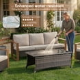 thumbnail image 4 of Bellefurn Luxury 6 Pieces Patio Furniture Set with 41” Propane Fire Pit Table,Rattan Outdoor Deep Seating Conversation Set with Swivel Glider Patio Chair and Rattan Sofa for Porch Backyard Balcony, 4 of 15