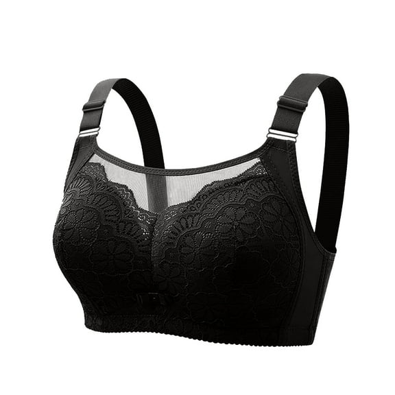 Loopsun Plus Size Bras for Women, Women Plus Size Comfortable Breathable Underwire Bras Lace Push-Up Underwear Black 38