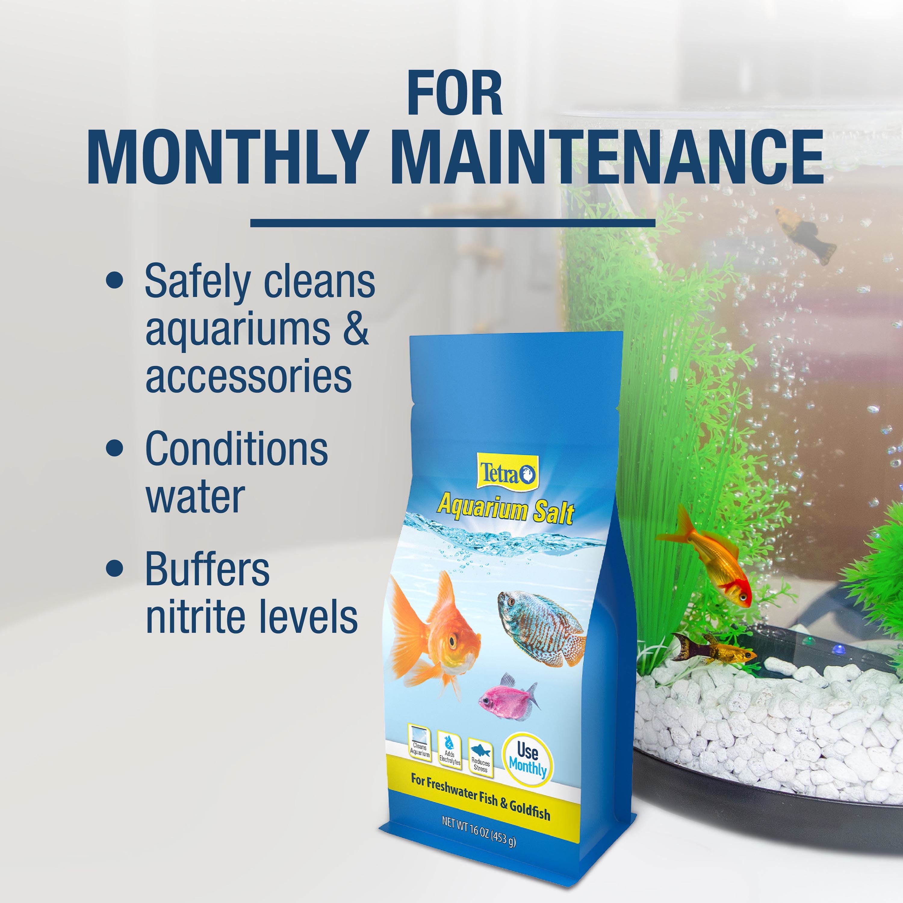 (3 pack) Tetra Aquarium Salt for Freshwater Fish Tanks, Salt for Tropical and Goldfish Aquariums, 16 oz